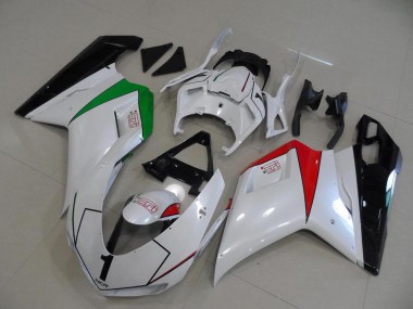 Ducati 848 1098 1198 2007-2014 - Perl Weiß mit italienischer Flagge